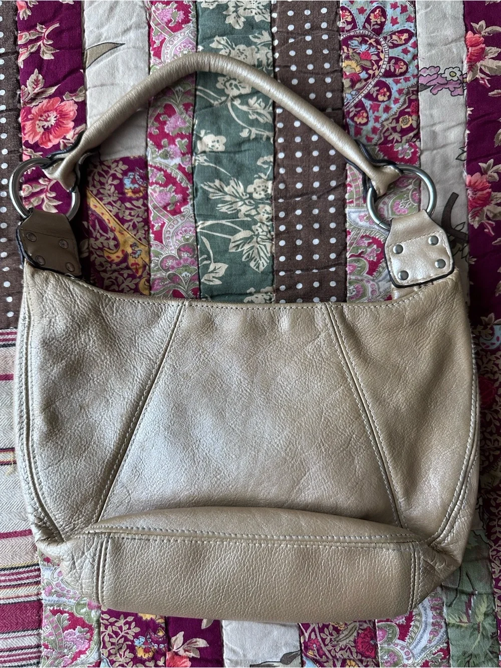 Metallic Gold Stud-Accent Women’s Hobo HandBag